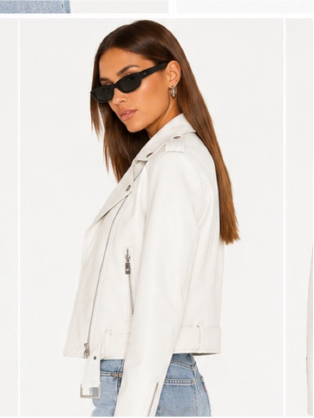 Levi's White Leather Moto Jacket with Belted Hem - Picture 10 of 10